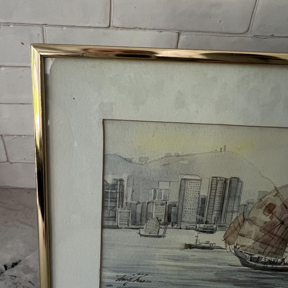 Beautiful framed watercolor painting original signed sailboats - Picture 5 of 10
